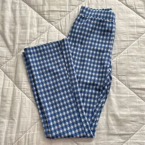 Blue and white gingham pants. Urban outfitters, slight bootcut/straight leg.